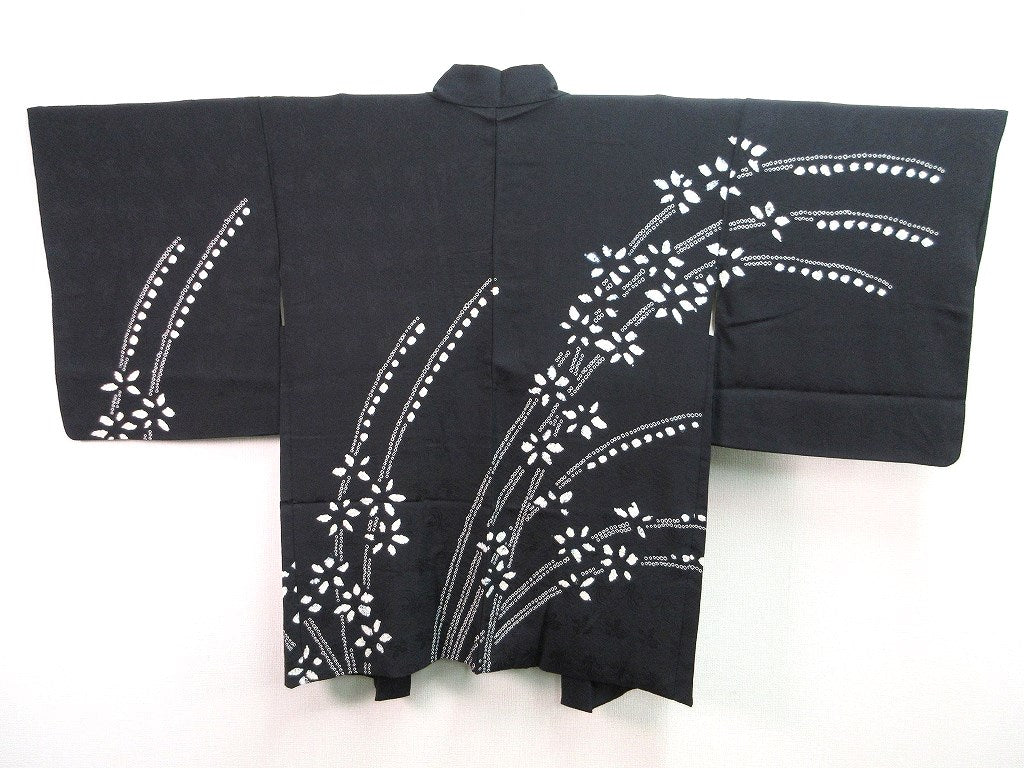 Haori Jacket   Black   Swaying Shibori Flower   #86
