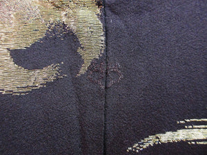 Haori Jacket Vintage(1950-1980)  Black Gold   Glinting Flower   #76