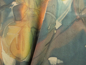 Haori Jacket   Green Flower  Like a Water Color Painting     #91