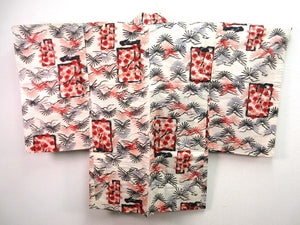 Haori Jacket Vintage(1920-1950) Cream White    Meisen Plum blossom Pine Tree  #103