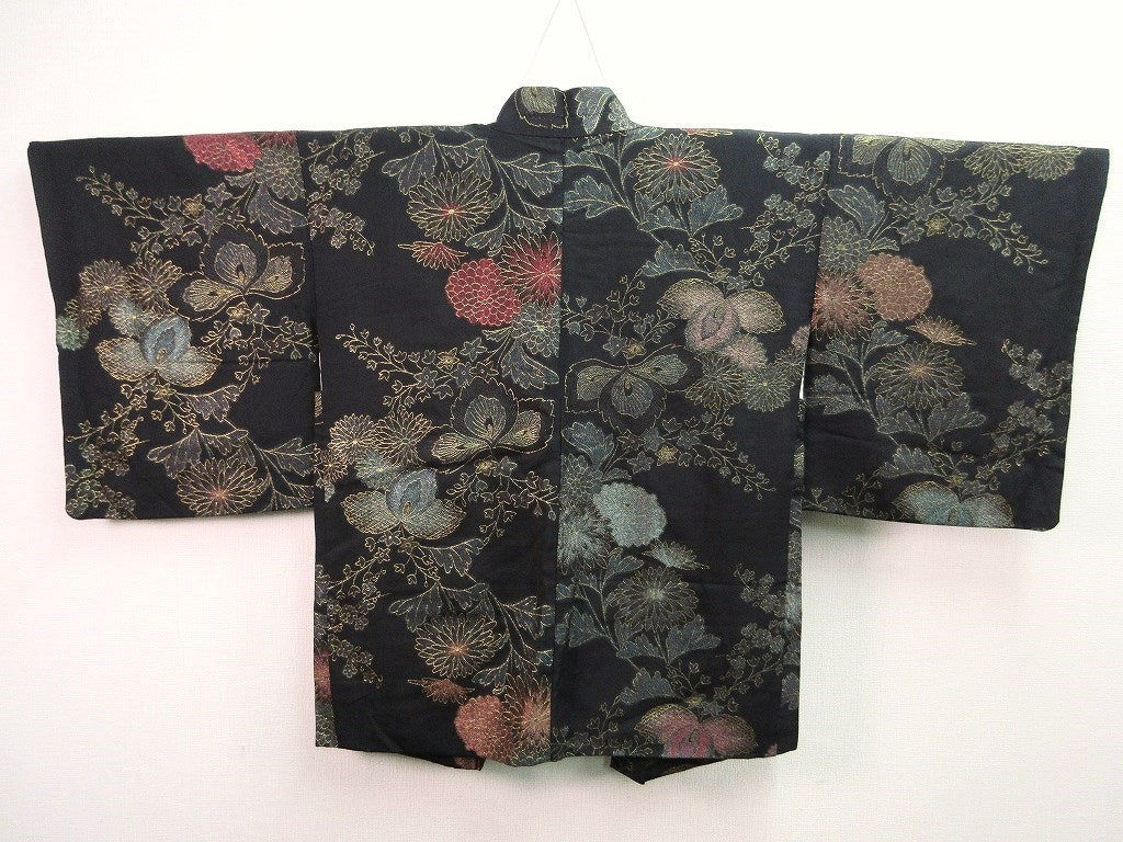 Haori Jacket   Black Gold   Glinting Chrysanthemum Paulownia  #79