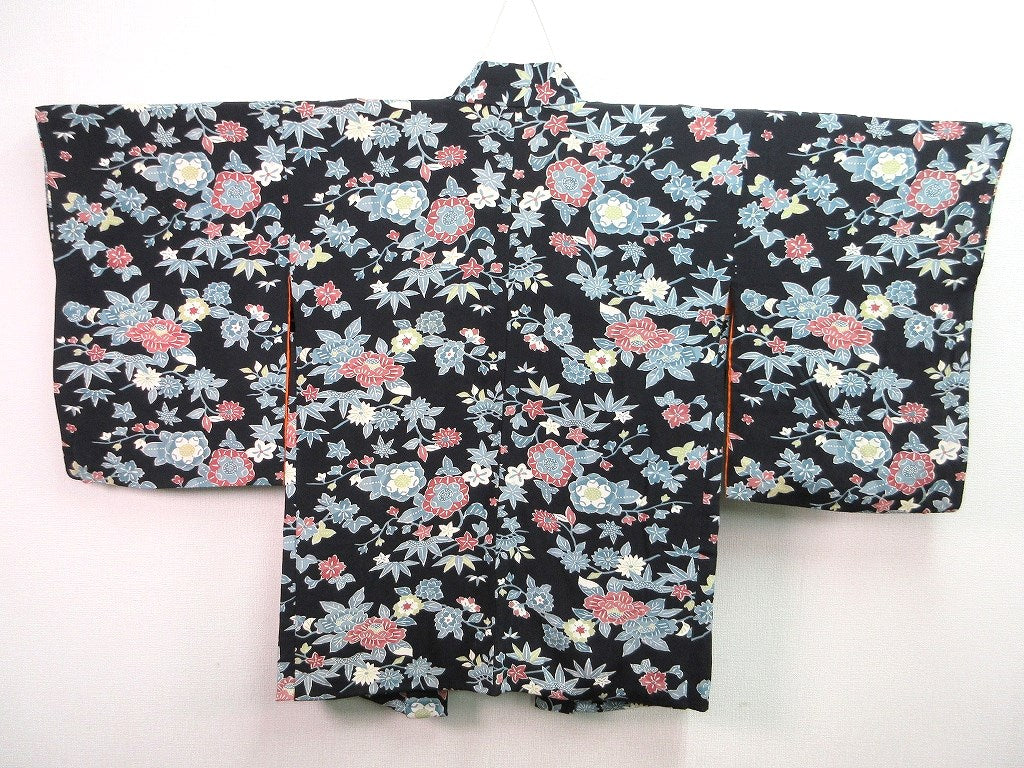 Haori Jacket   Black    Camellia Maple Leaf   #80
